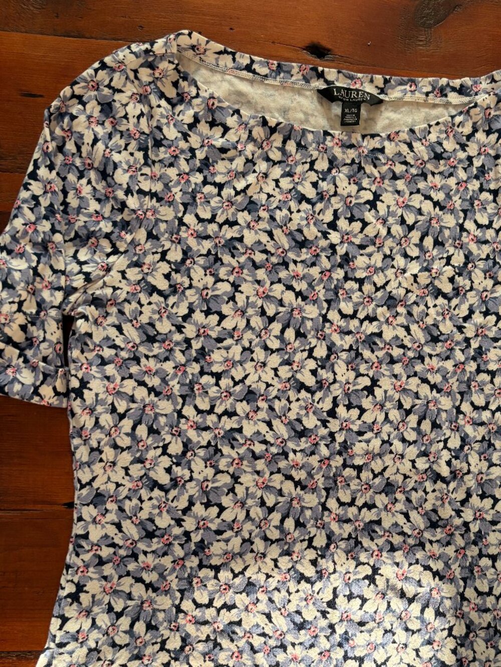 LAUREN RALPH LAUREN FLORAL BOAT NECK 3/4 SLEEVE TOP - NWOT SZ XL